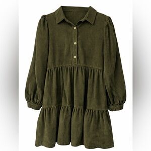 NWOT Zara Olive Green Tiered Button-Front Dress